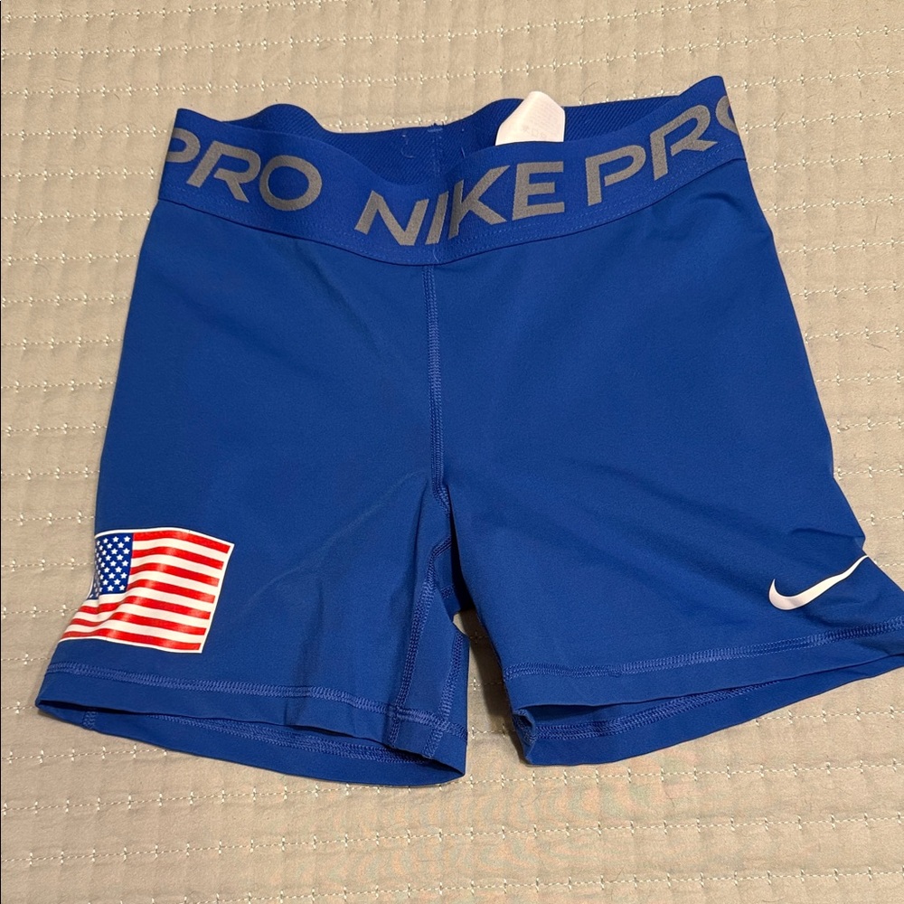 Nike Pro Royal Blue Shorts with Flag Patch